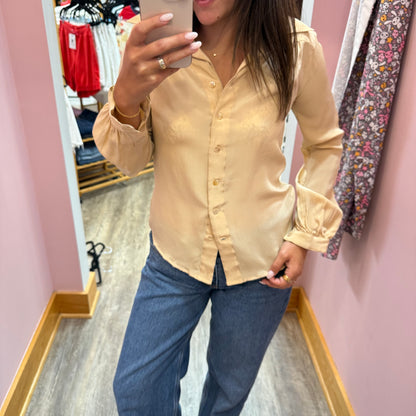 Vintage 1970s 100% Silk Beige Blouse - XS