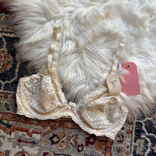 Valentino Intimo Vintage Designer 1980s White Lace Bra - 36C
