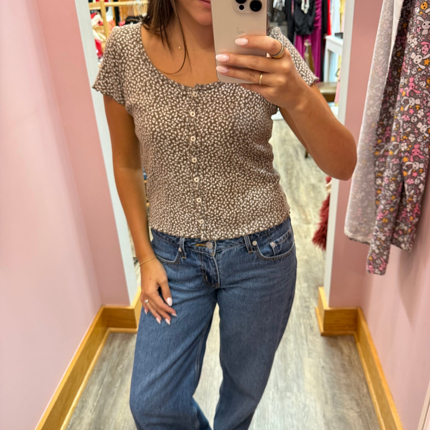 Brandy Melville Floral Button Down Tee - XS/S