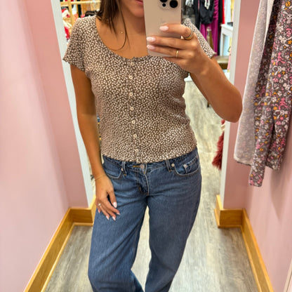 Brandy Melville Floral Button Down Tee - XS/S