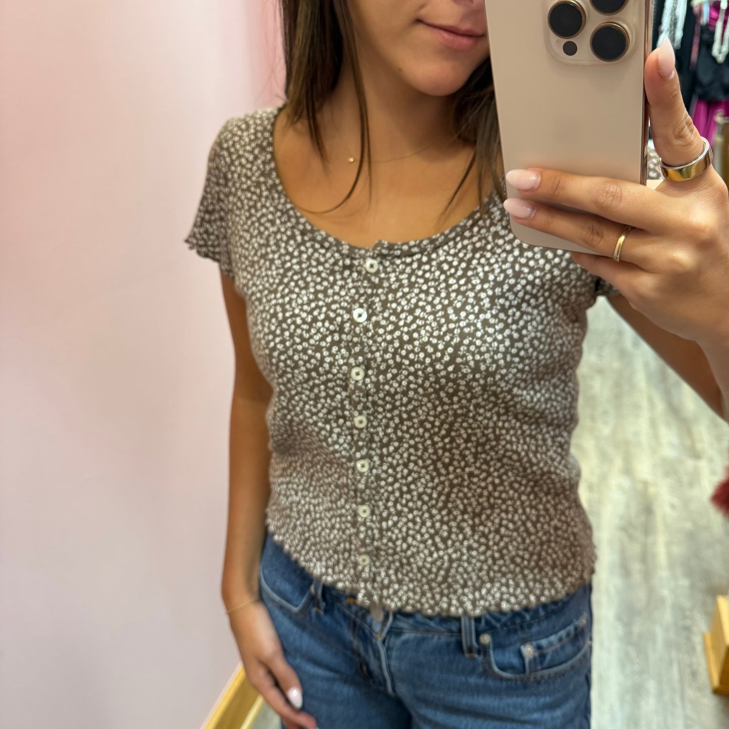 Brandy Melville Floral Button Down Tee - XS/S