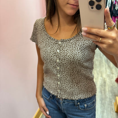 Brandy Melville Floral Button Down Tee - XS/S