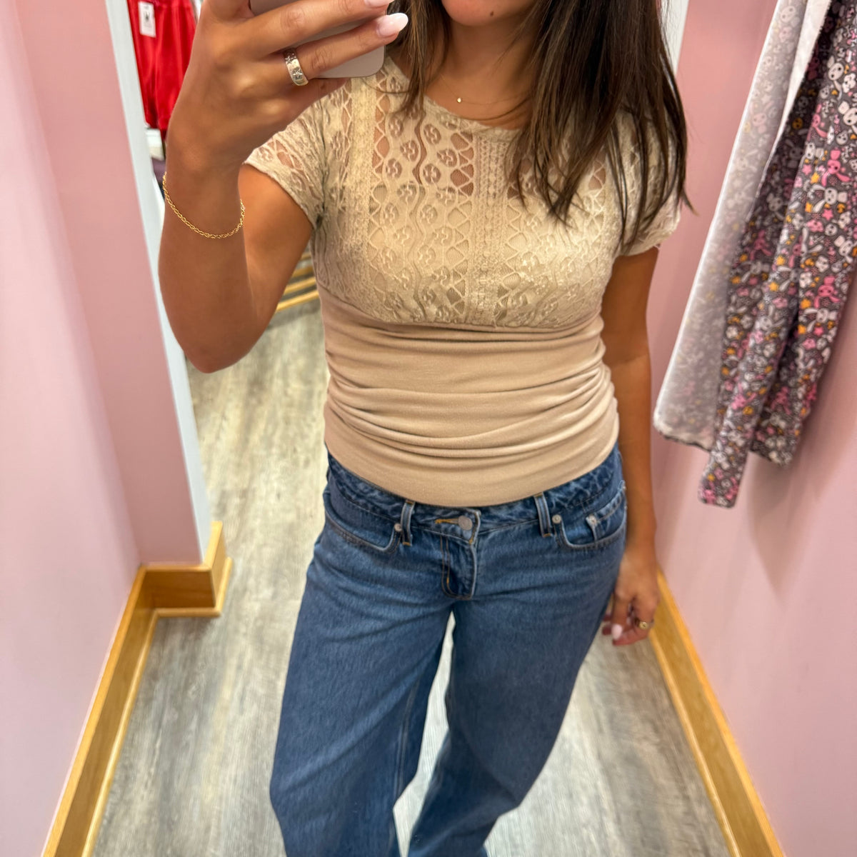 Vintage Beige Lace Top - Size XS/S
