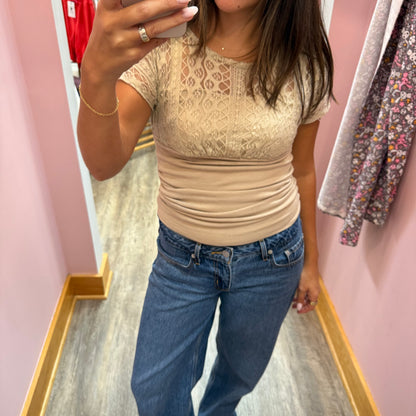 Vintage Beige Lace Top - Size XS/S