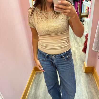 Vintage Beige Lace Top - Size XS/S