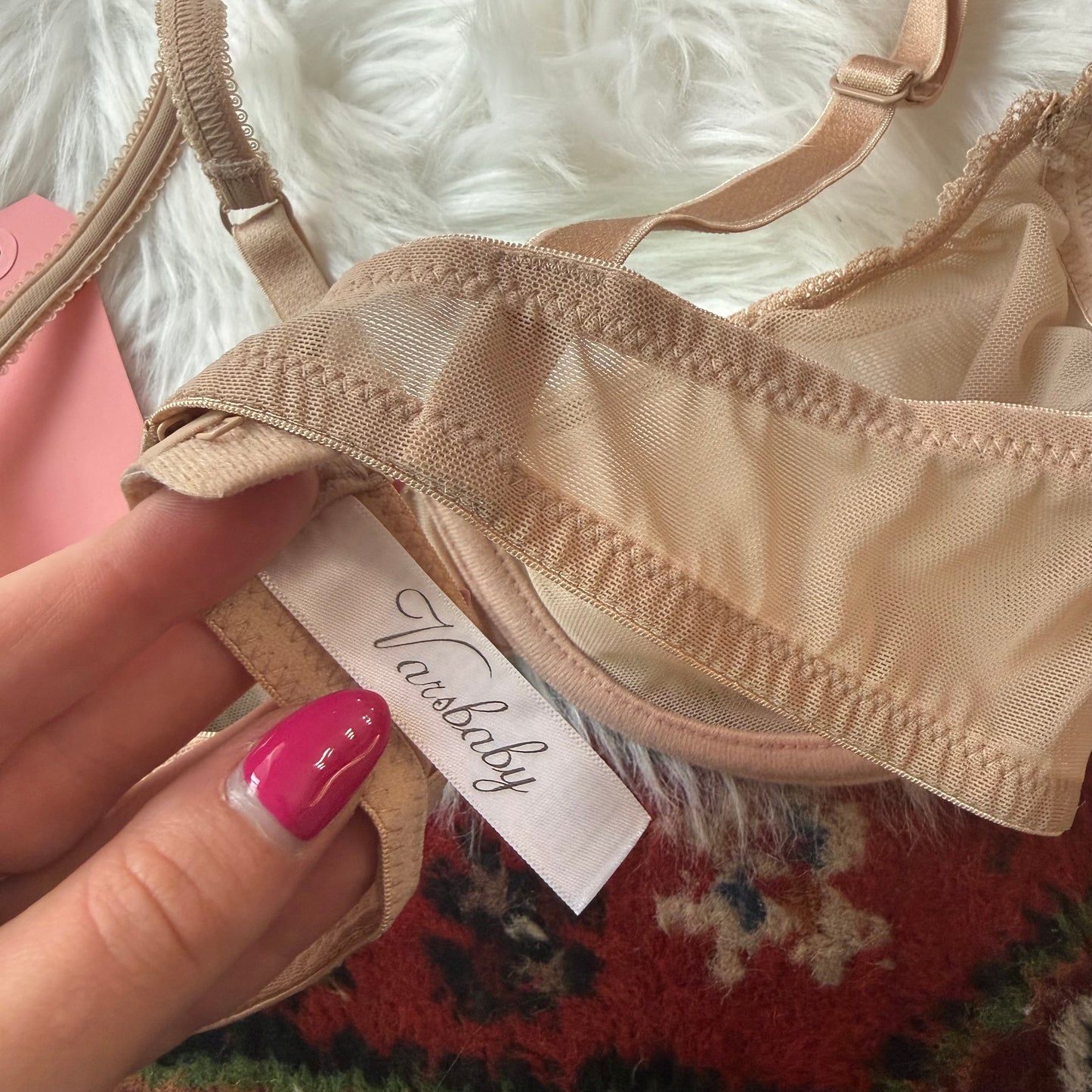 Beige Lace Rhinestone Bra - 34B