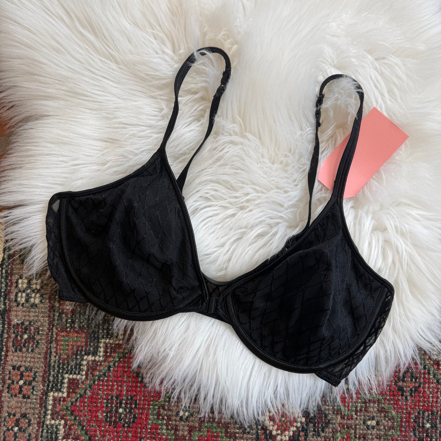 Warners Vintage Black Mesh Bra - 34C