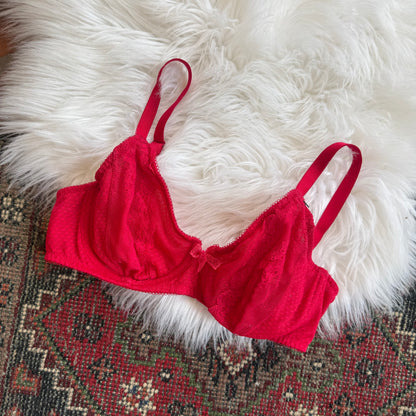 Wacoal Red Lace Overlay Bra - Size 34C