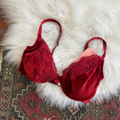 Victoria's Secret Vintage 1990s Red Velvet Bra - 36C
