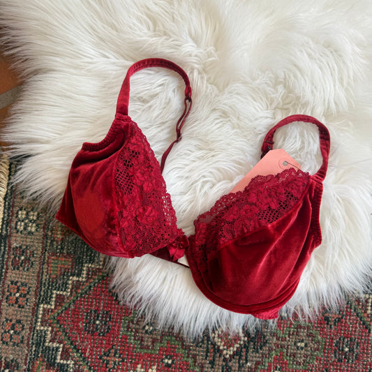Victoria's Secret Vintage 1990s Red Velvet Bra - 36C