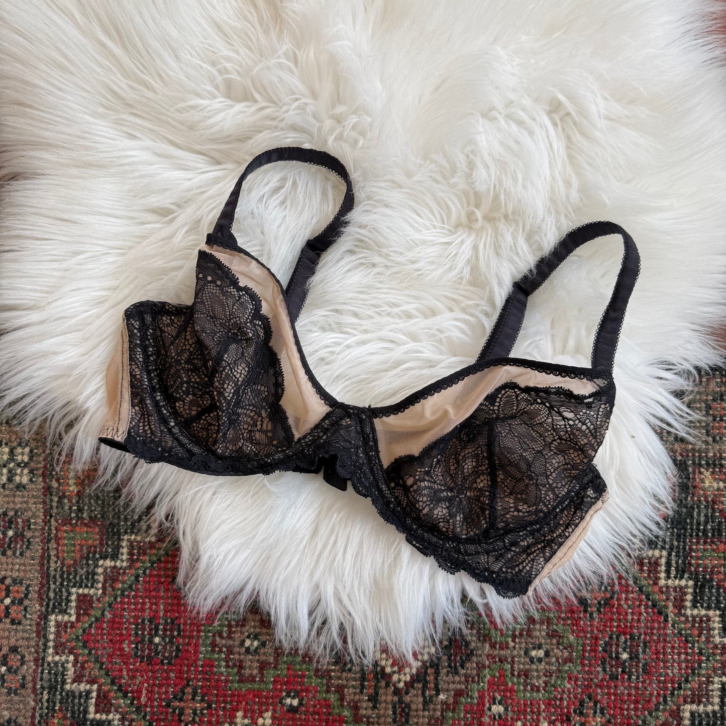 Lily of France Vintage Black Lace Bra - 38C