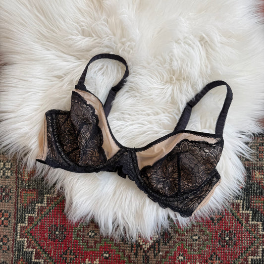 Lily of France Vintage Black Lace Bra - 38C