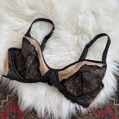 Lily of France Vintage Black Lace Bra - 38C