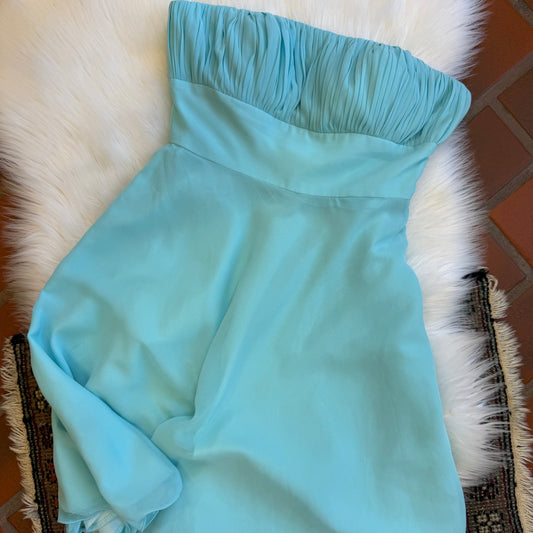 Vintage 90s Chiffon Cinderella Strapless Knee Length Gown - XS/S