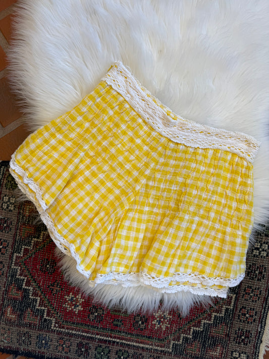 Free People Yellow and White Gingham Picnic Shorts - Size 4