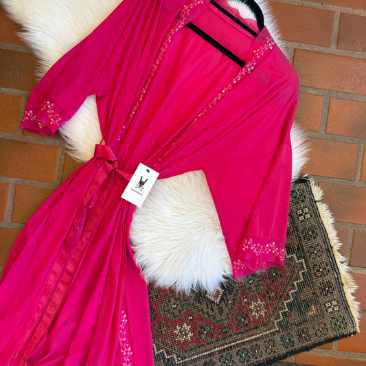 Vintage 1960s Vanity Fair Pink Beaded Robe - EUC, Size Small, Nylon