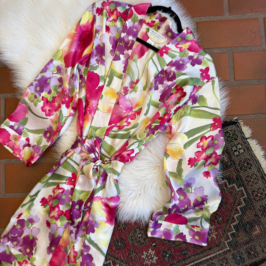 Vintage Morgan Taylor Y2K Satin Watercolor Floral Robe - Size S