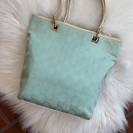 Authentic Gucci Vintage Pastel Blue Monogram Bucket Bag