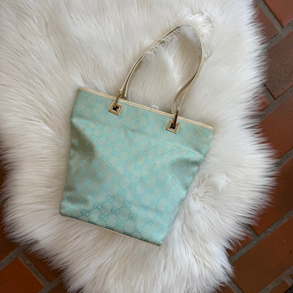 Authentic Gucci Vintage Pastel Blue Monogram Bucket Bag