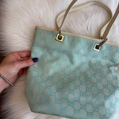 Authentic Gucci Vintage Pastel Blue Monogram Bucket Bag