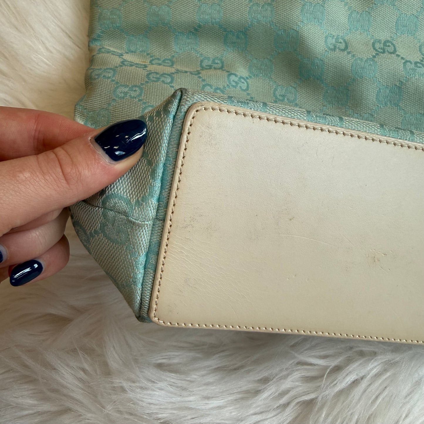 Authentic Gucci Vintage Pastel Blue Monogram Bucket Bag