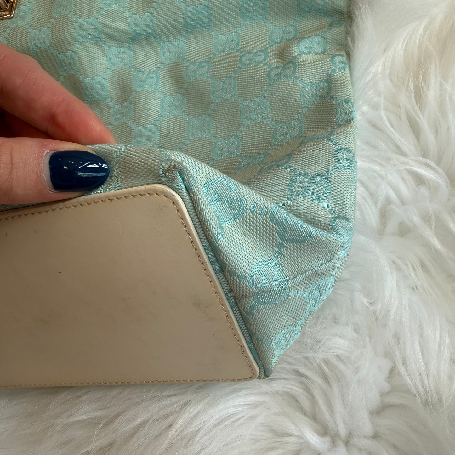 Authentic Gucci Vintage Pastel Blue Monogram Bucket Bag