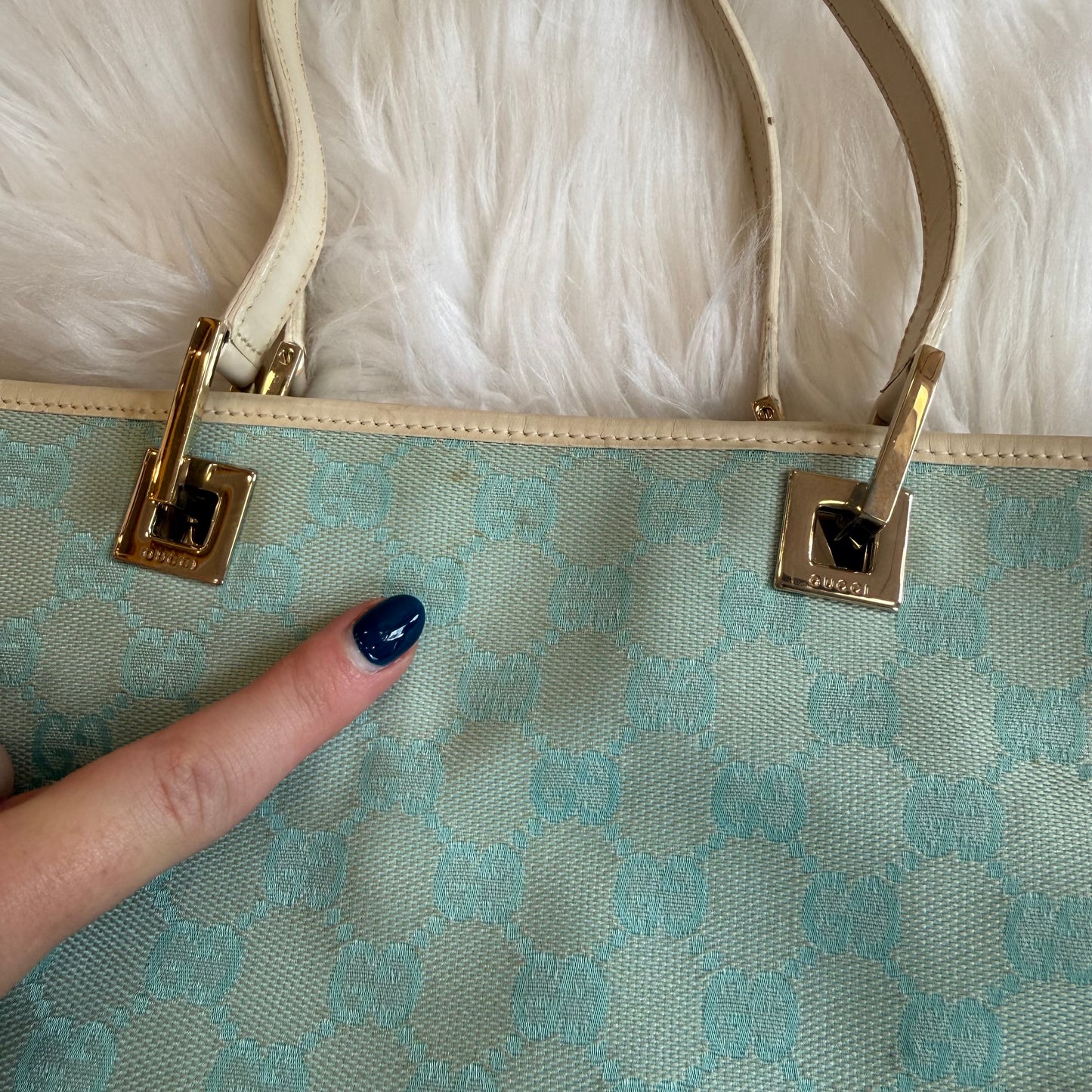Authentic Gucci Vintage Pastel Blue Monogram Bucket Bag