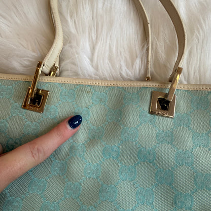 Authentic Gucci Vintage Pastel Blue Monogram Bucket Bag
