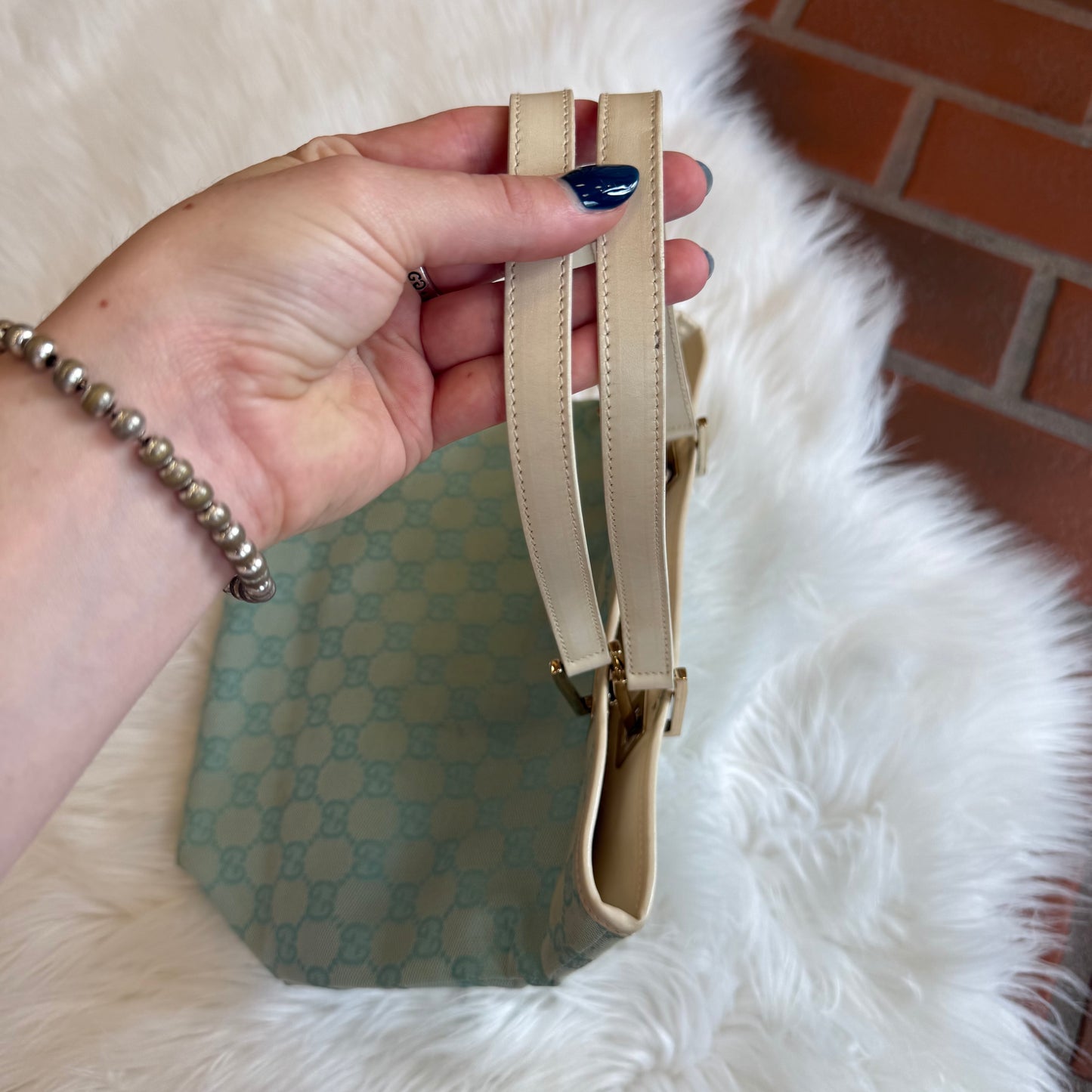 Authentic Gucci Vintage Pastel Blue Monogram Bucket Bag