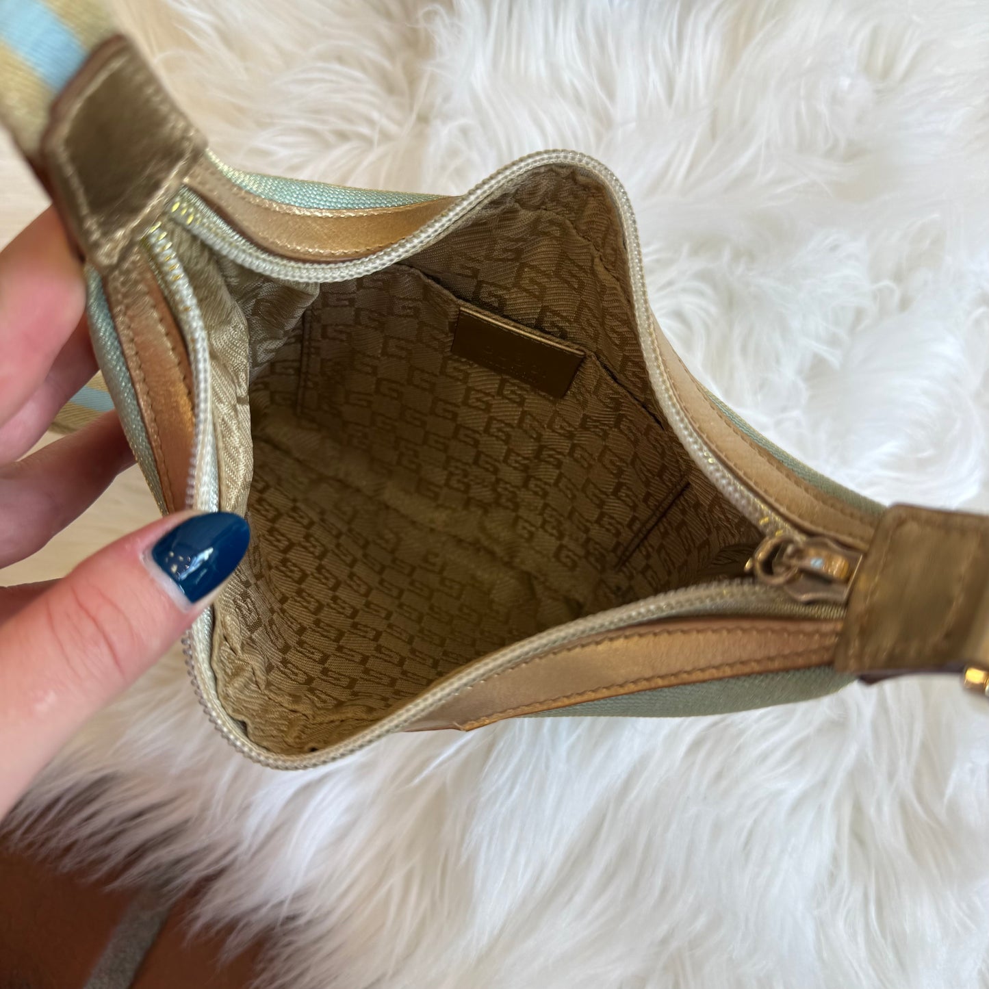 Authentic Gucci Vintage Pastel Blue Shimmer Mini Shoulder Bag