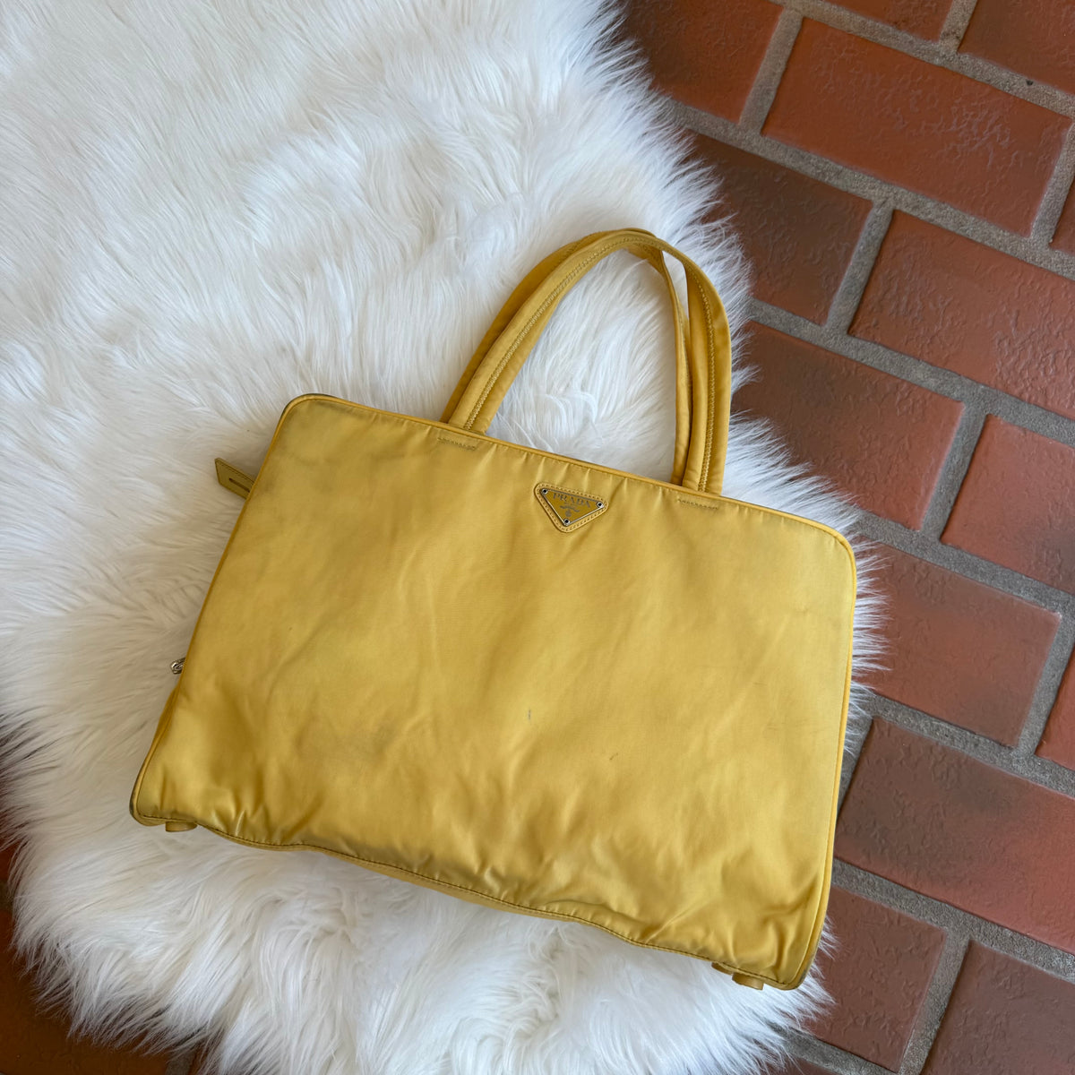 Authentic Prada Vintage Butter Yellow Tessuto Nylon Tote Bag 
