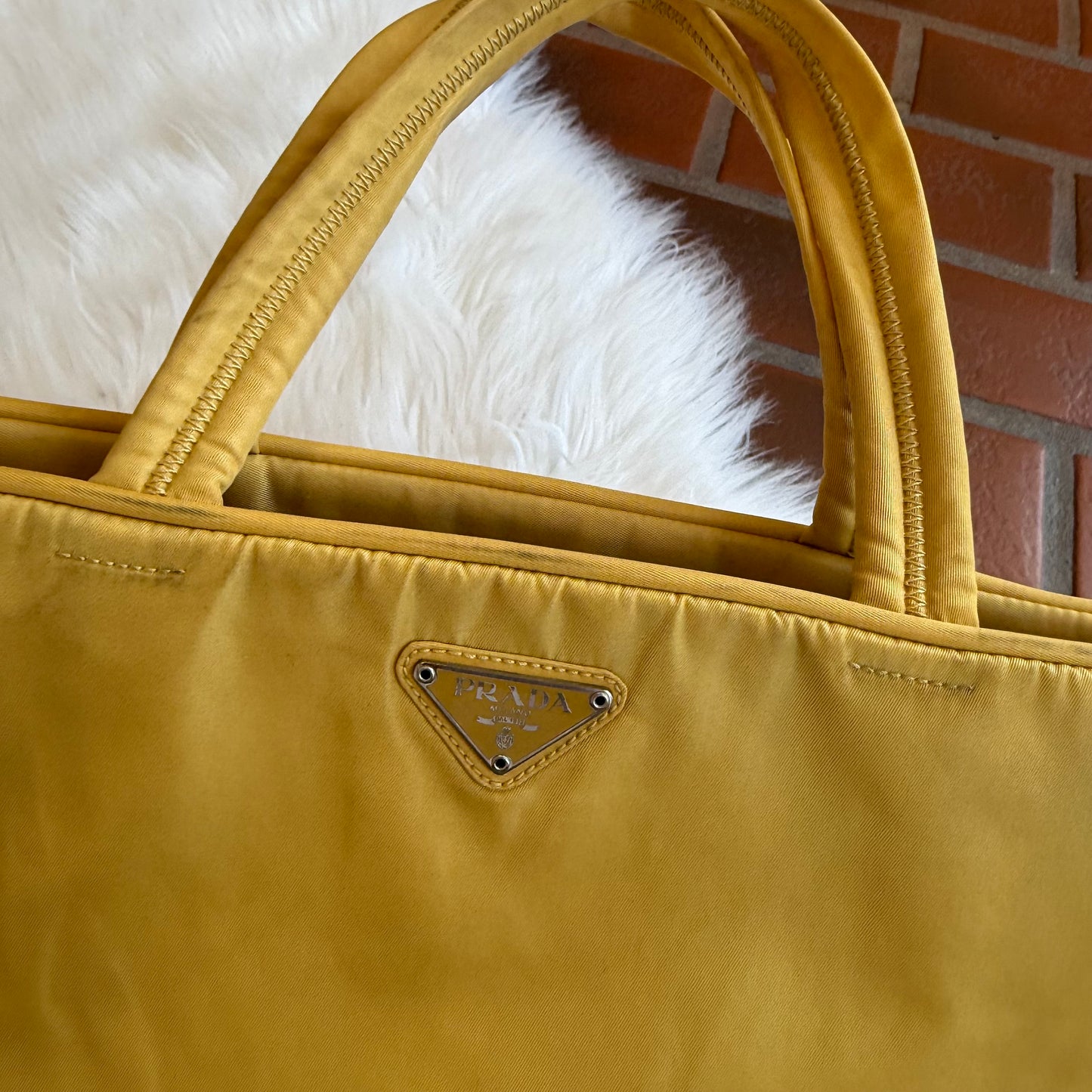 Authentic Prada Vintage Butter Yellow Tessuto Nylon Tote Bag