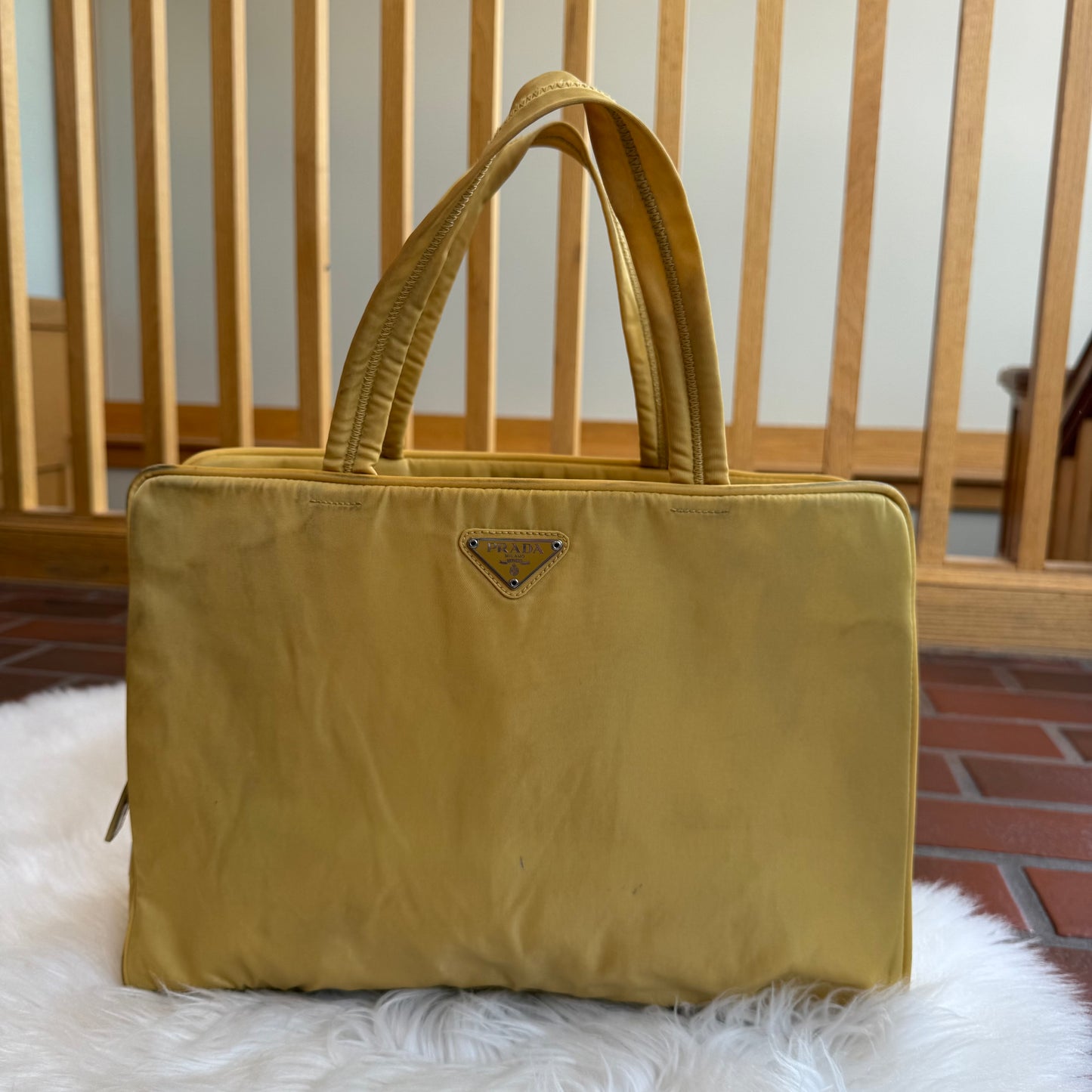 Authentic Prada Vintage Butter Yellow Tessuto Nylon Tote Bag