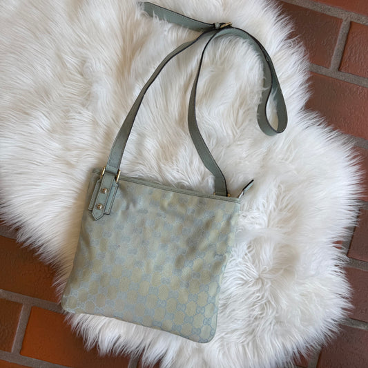 Authentic Gucci Vintage Pastel Blue Monogram Crossbody Bag