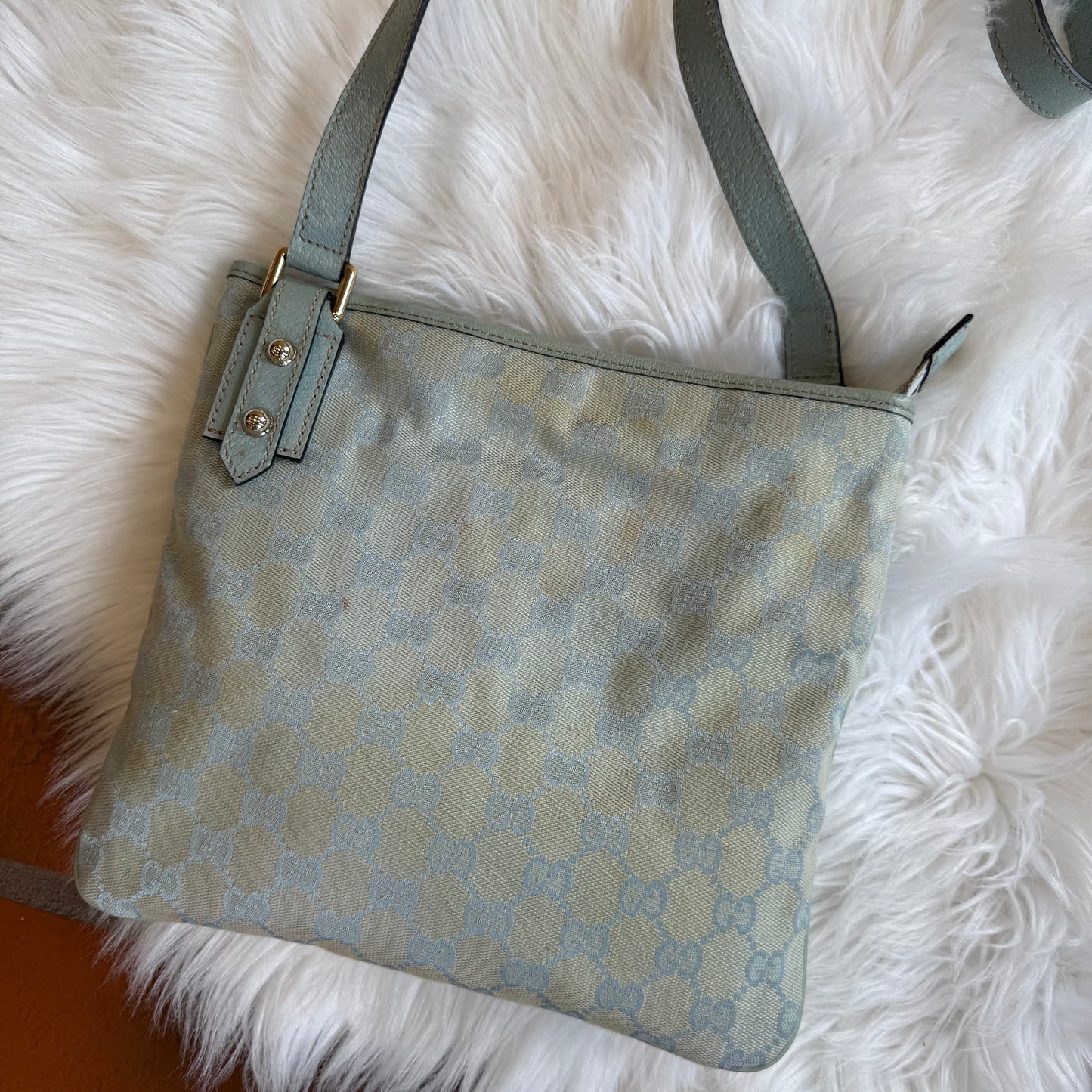 Authentic Gucci Vintage Pastel Blue Monogram Crossbody Bag