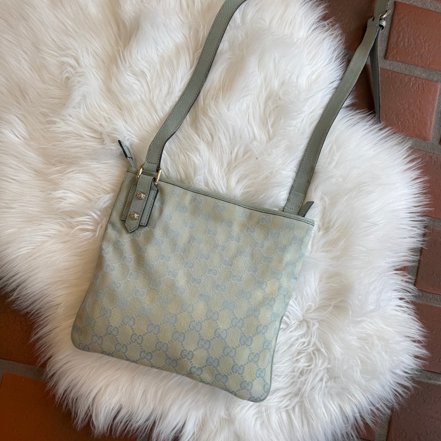 Authentic Gucci Vintage Pastel Blue Monogram Crossbody Bag