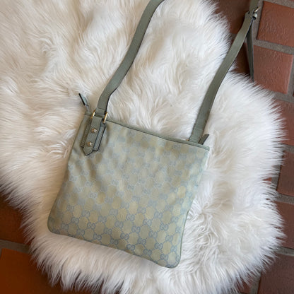 Authentic Gucci Vintage Pastel Blue Monogram Crossbody Bag