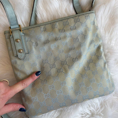 Authentic Gucci Vintage Pastel Blue Monogram Crossbody Bag