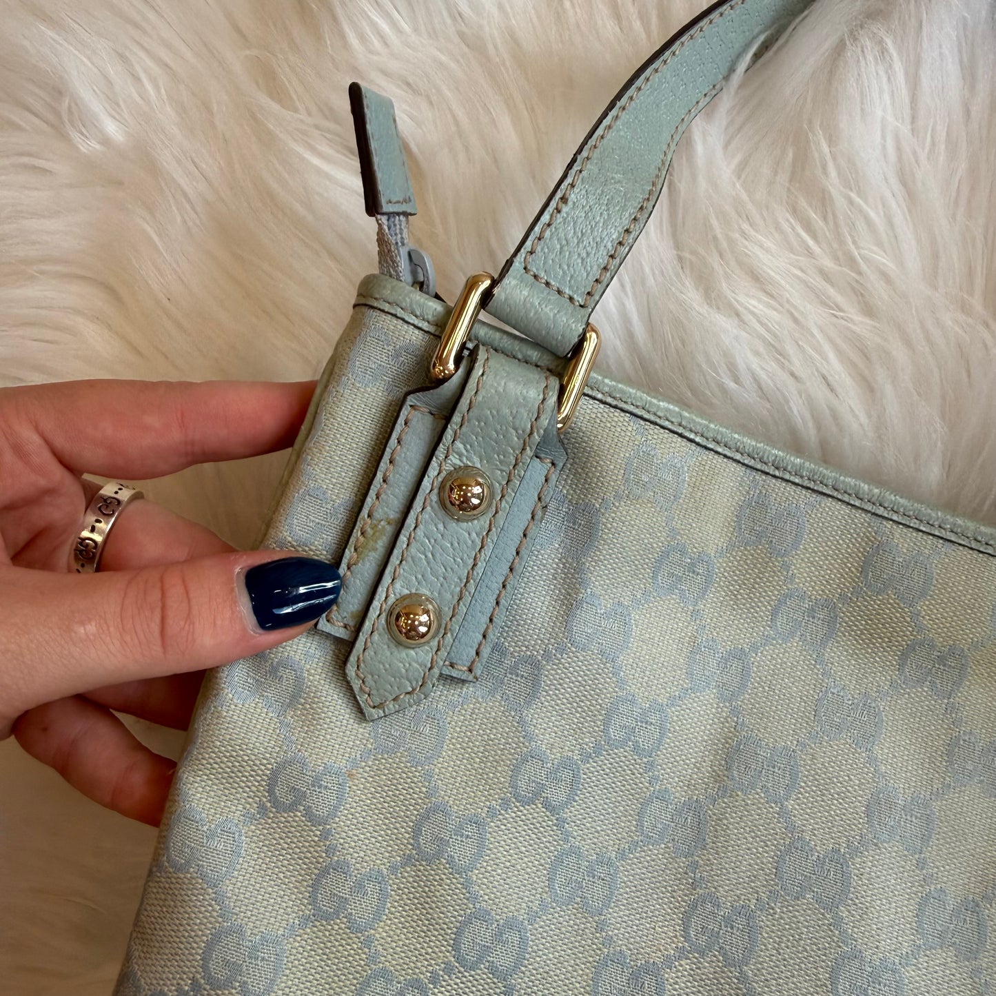 Authentic Gucci Vintage Pastel Blue Monogram Crossbody Bag