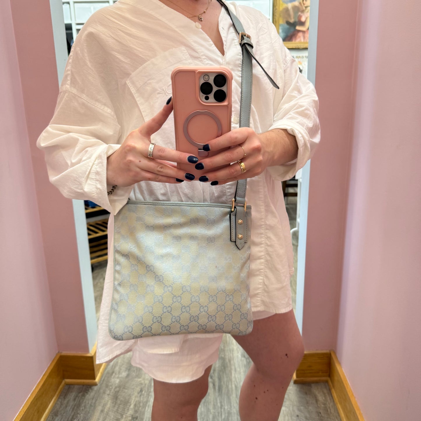 Authentic Gucci Vintage Pastel Blue Monogram Crossbody Bag