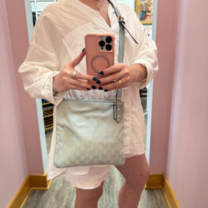 Authentic Gucci Vintage Pastel Blue Monogram Crossbody Bag