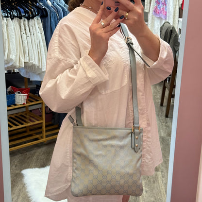 Authentic Gucci Vintage Pastel Blue Monogram Crossbody Bag