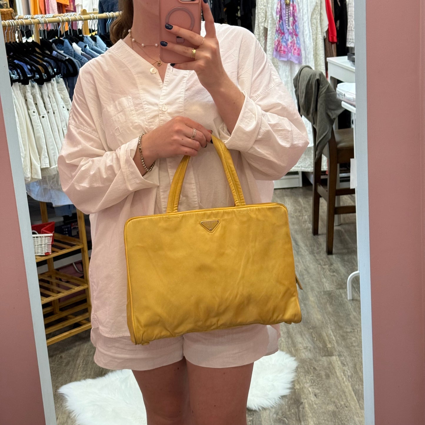 Authentic Prada Vintage Butter Yellow Tessuto Nylon Tote Bag