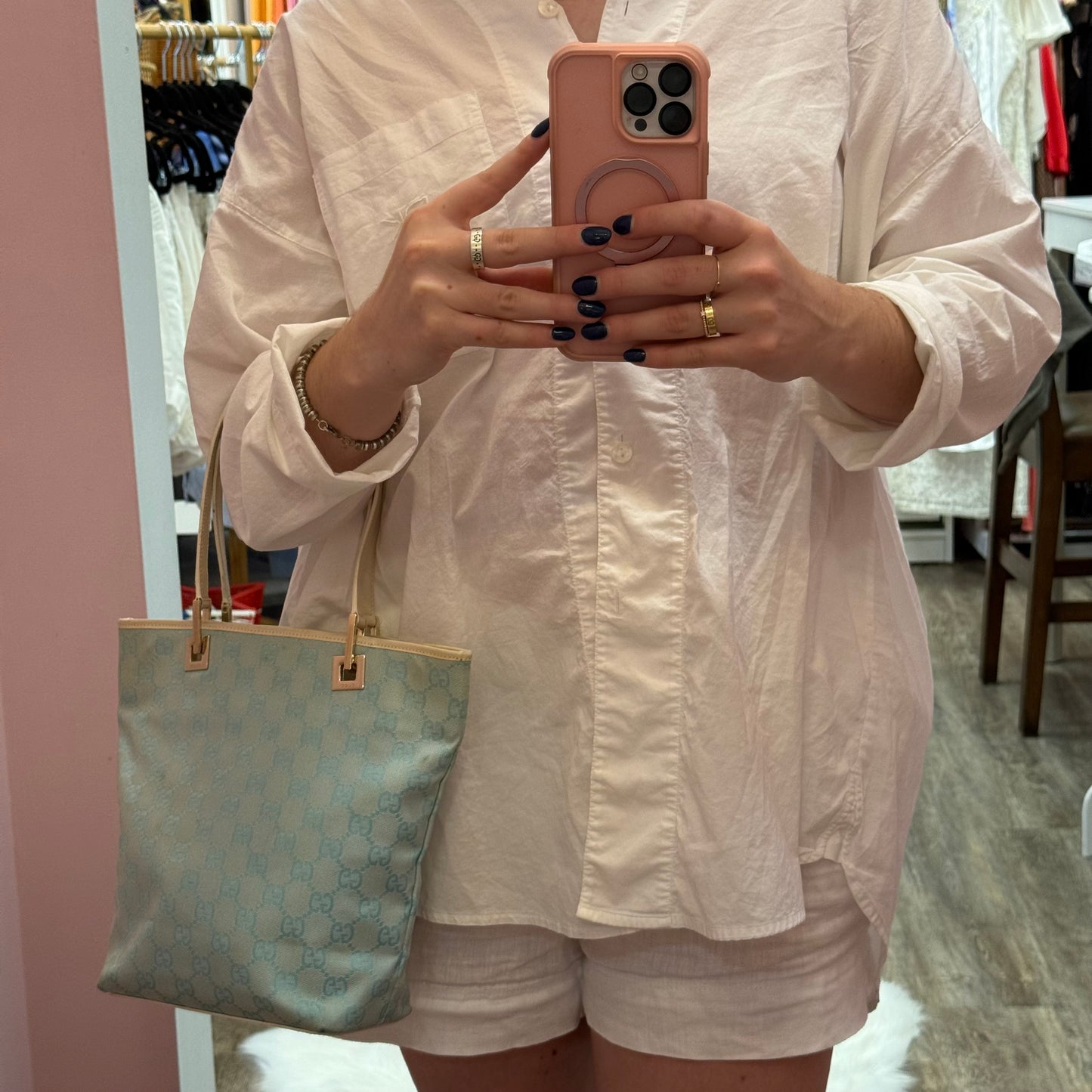 Authentic Gucci Vintage Pastel Blue Monogram Bucket Bag