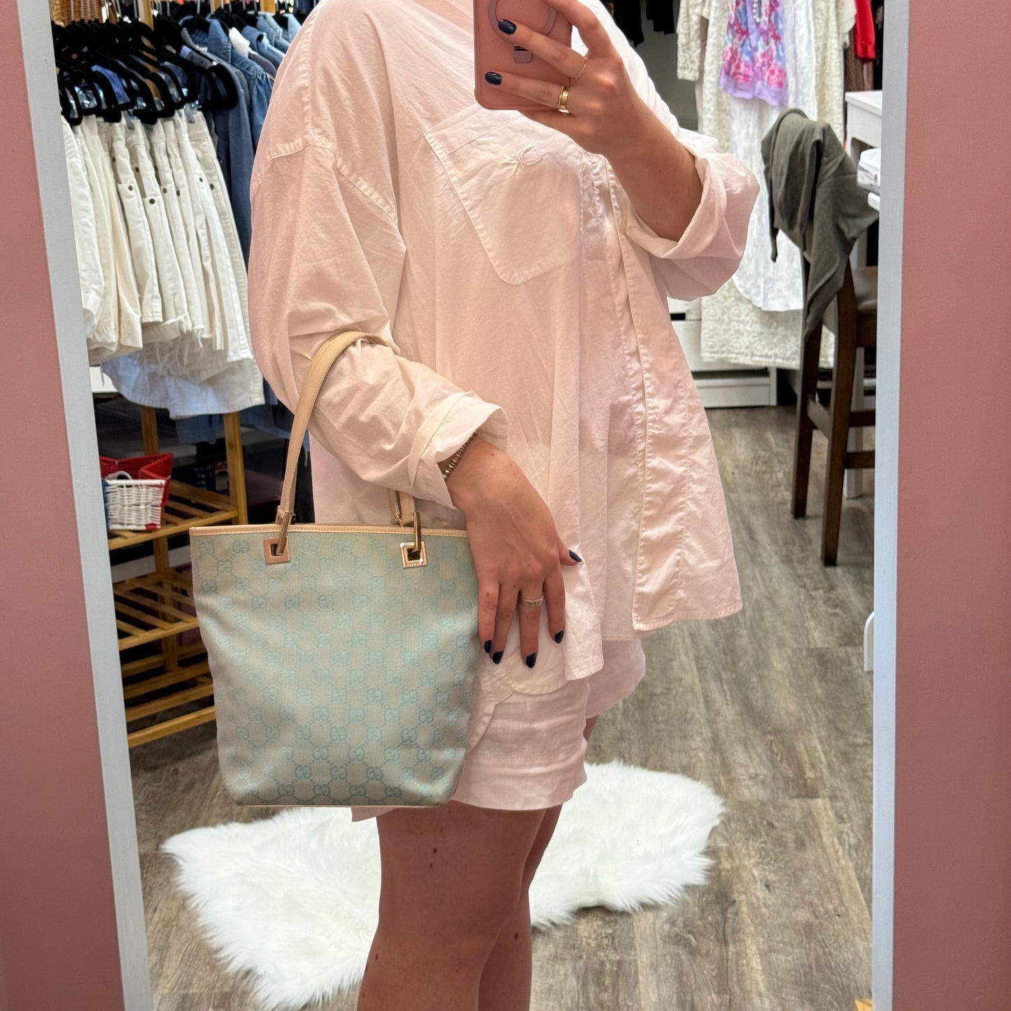 Authentic Gucci Vintage Pastel Blue Monogram Bucket Bag