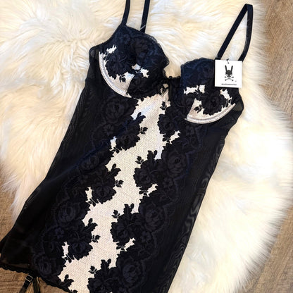 Victoria's Secret Black & White Lace Bustier Top/Babydoll