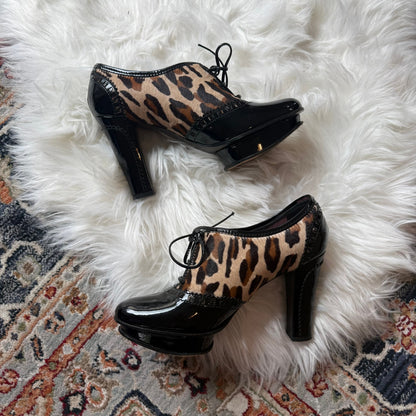 Fendi Authentic Vintage 2006 Leopard Print Pony Hair Patent Leather Heeled Boots