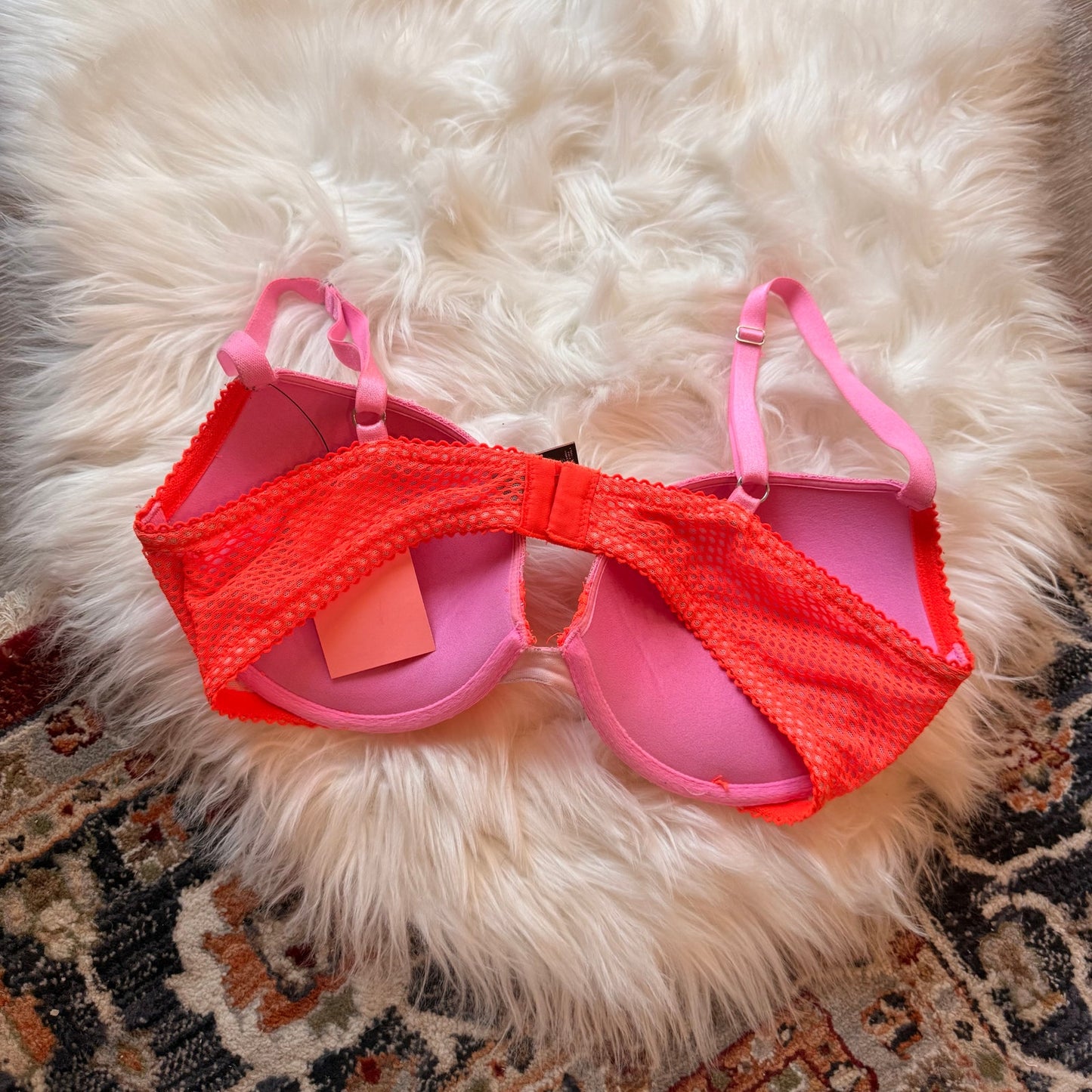 Victoria's Secret Pink & Orange Mesh Push Up Bra - 36C