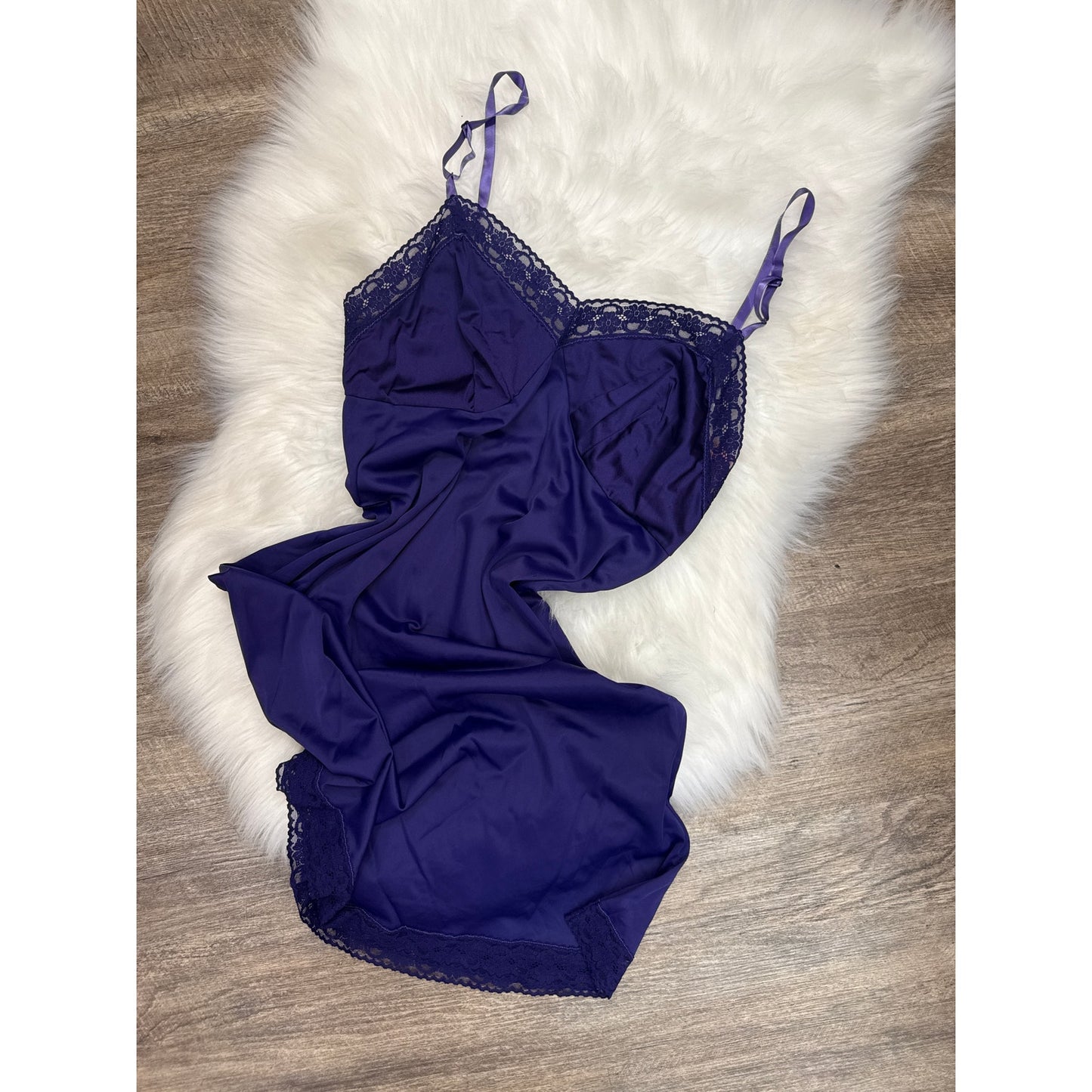 Vintage Royal Purple Nylon Gown - Size M