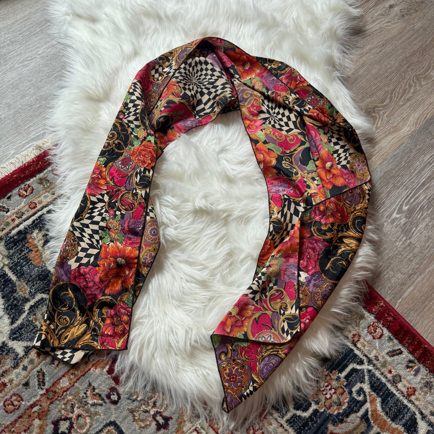Vintage Oblong Satin Paisley Scarf